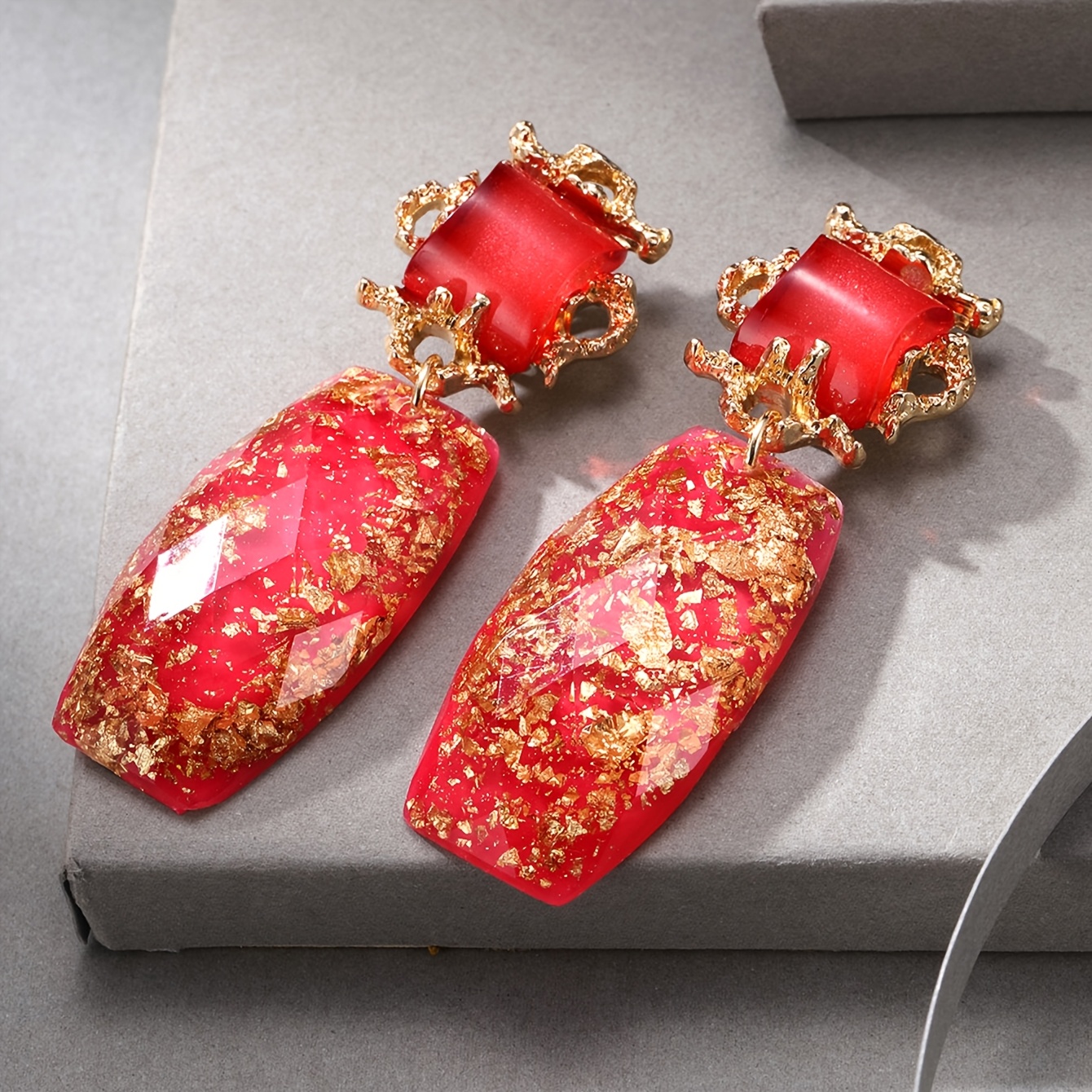Women's Vintage Rectangular Resin Earrings, Elegant Style